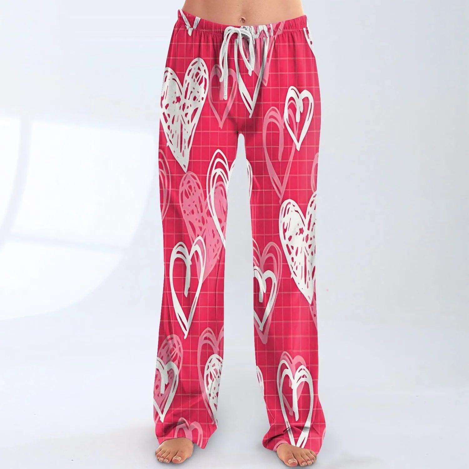 Valentines Day Pajama Pants Baggy Wide Leg Palazzo Pants Casual Comfy Lounge Pants Drawstring Elastic Waist Yoga Pants