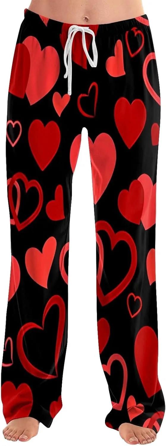 Valentines Day Pajama Pants Baggy Wide Leg Palazzo Pants Casual Comfy Lounge Pants Drawstring Elastic Waist Yoga Pants