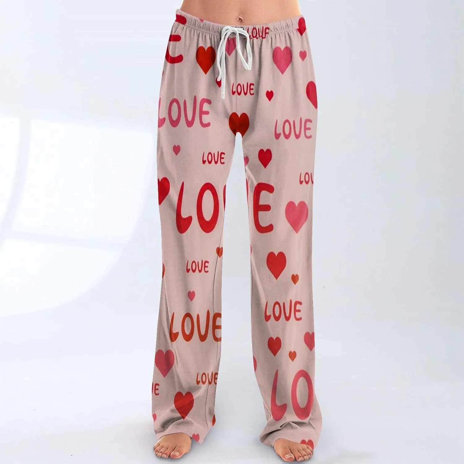 Valentines Day Pajama Pants Baggy Wide Leg Palazzo Pants Casual Comfy Lounge Pants Drawstring Elastic Waist Yoga Pants