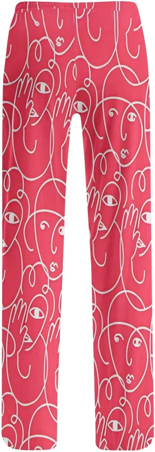 Valentines Pajama Pants Drawstring Heart Comfy Wide Leg Lounge Pants Stretchy Cozy Baggy High Waisted Sleep Pants