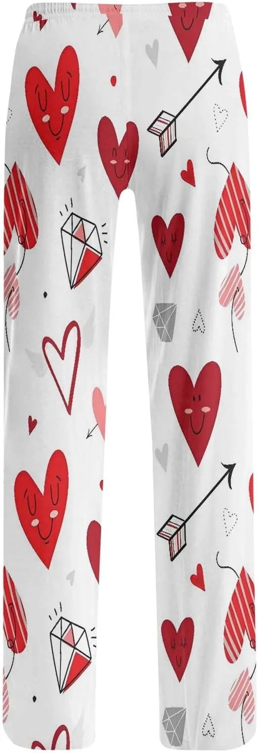 Valentines Pajama Pants Drawstring Heart Comfy Wide Leg Lounge Pants Stretchy Cozy Baggy High Waisted Sleep Pants