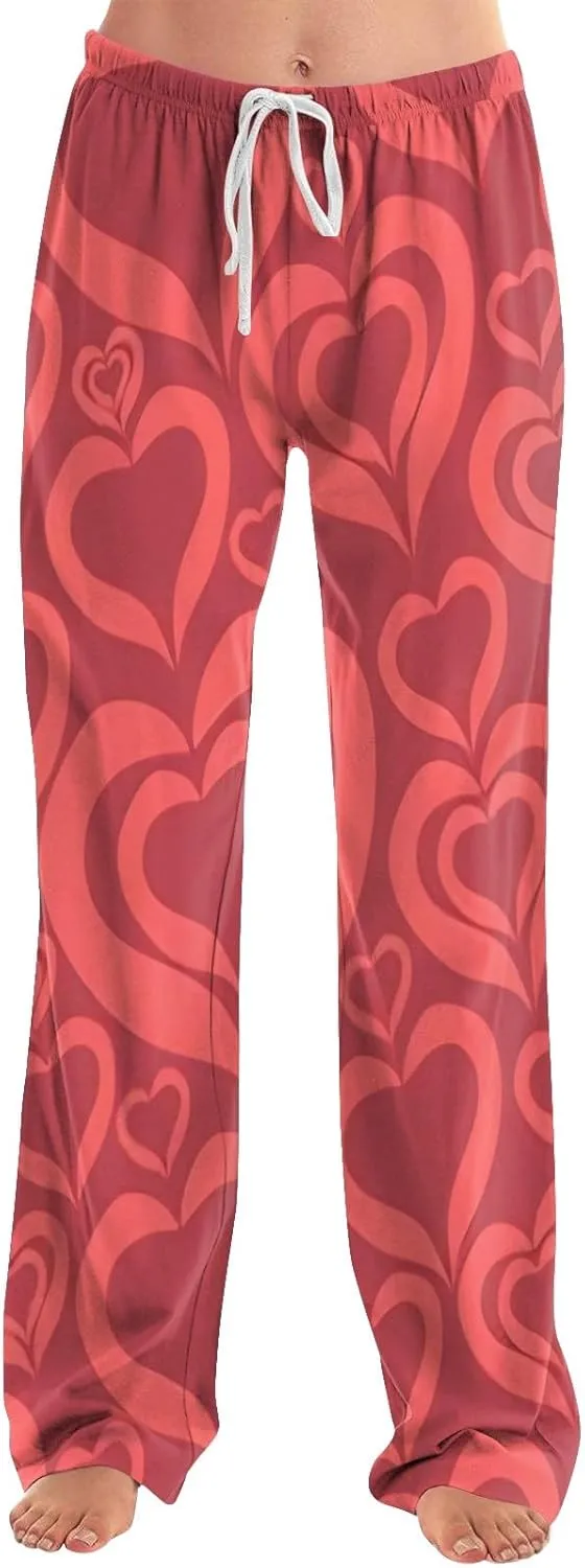 Valentines Pajama Pants Drawstring Heart Comfy Wide Leg Lounge Pants Stretchy Cozy Baggy High Waisted Sleep Pants