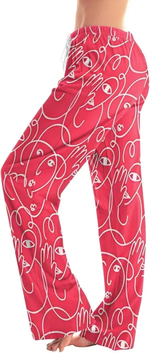 Valentines Pajama Pants Drawstring Heart Comfy Wide Leg Lounge Pants Stretchy Cozy Baggy High Waisted Sleep Pants