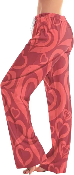Valentines Pajama Pants Drawstring Heart Comfy Wide Leg Lounge Pants Stretchy Cozy Baggy High Waisted Sleep Pants