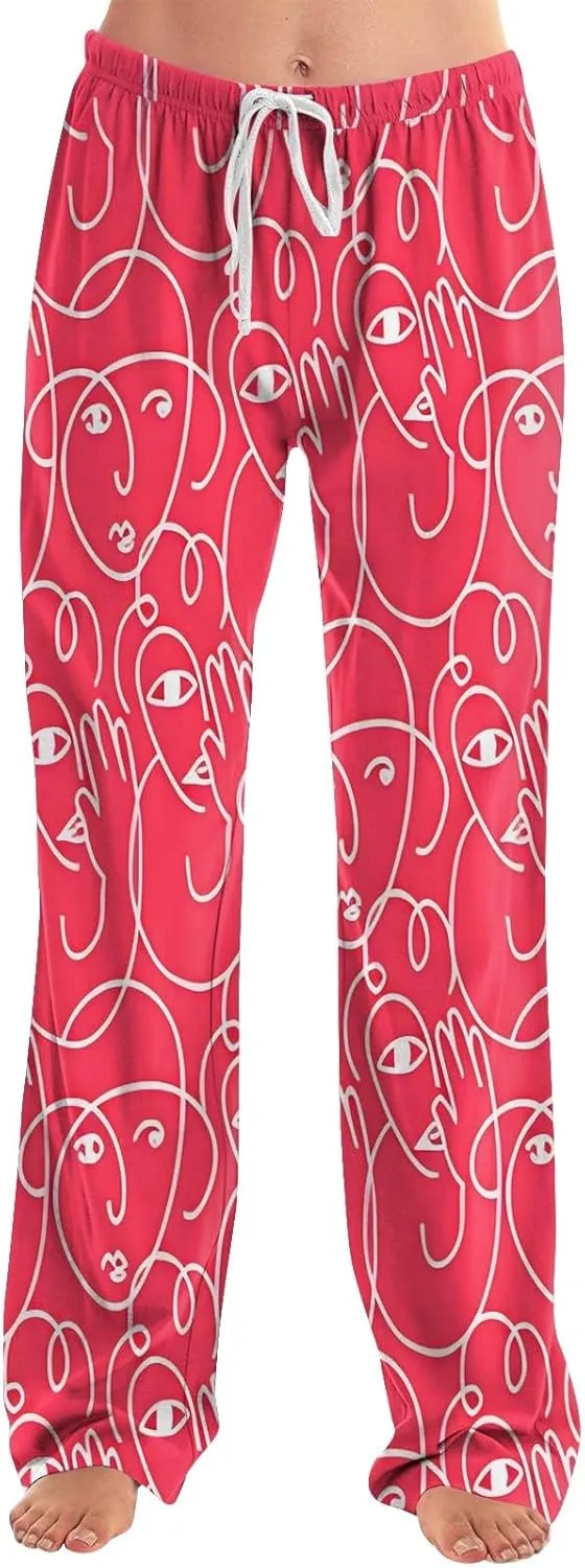 Valentines Pajama Pants Drawstring Heart Comfy Wide Leg Lounge Pants Stretchy Cozy Baggy High Waisted Sleep Pants