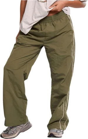 Verdusa Women's Striped Straight Leg Long Pants Elastic Waist Trousers with Pockets