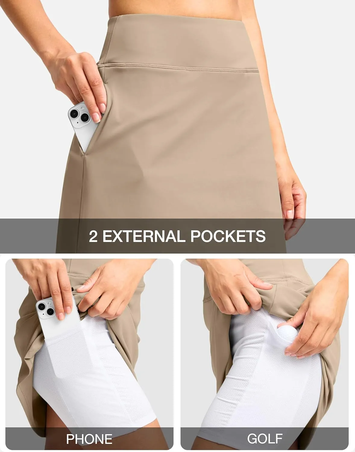 Viodia 18" Skorts for Woman with Pockets High Waisted Golf Tennis Skirts Knee Length Long Skort for Women Dressy Casual