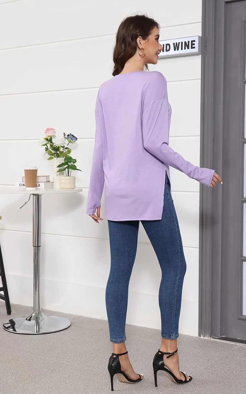 VNIRA Oversized T Shirts for Women Long Sleeve Loose Fit Casual Fall Tunic Top Basic Tee