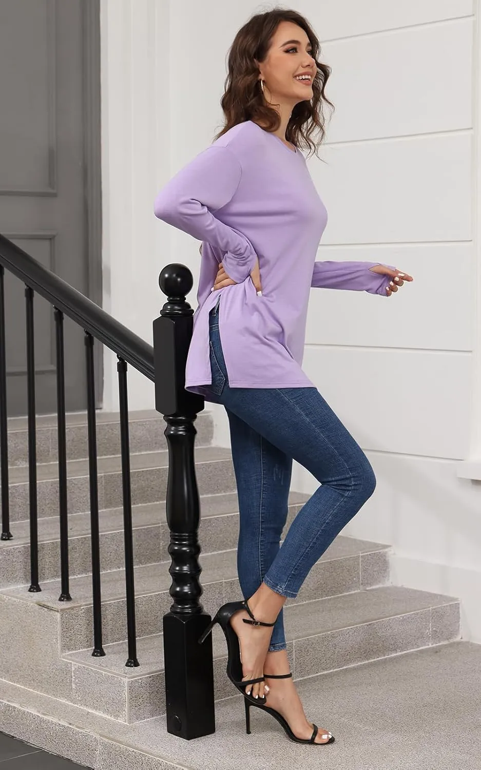 VNIRA Oversized T Shirts for Women Long Sleeve Loose Fit Casual Fall Tunic Top Basic Tee