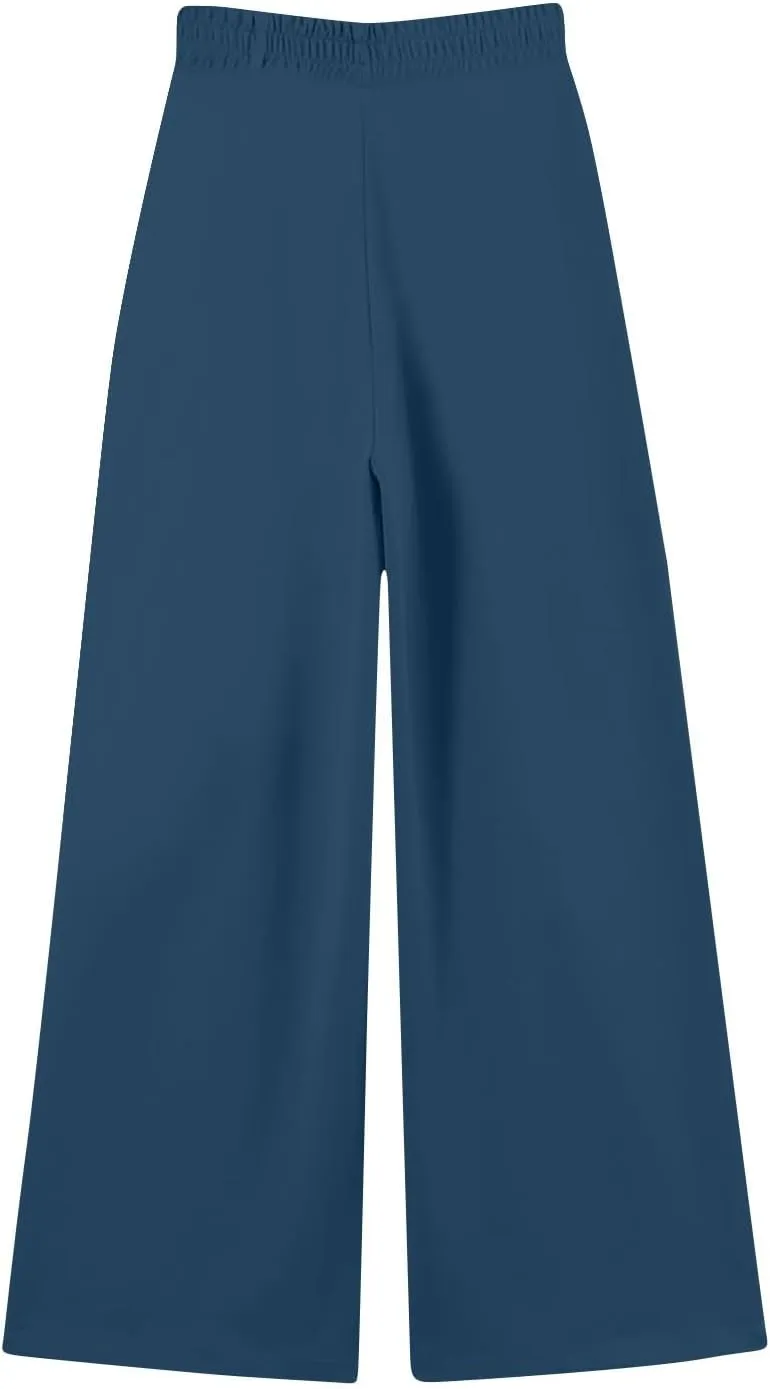 Wide Leg Sweatpants Women Baggy Fleece Cute Y2k Drawstring High Waisted Sweat Pants Flowy Palazzo Comfy Lounge Pants