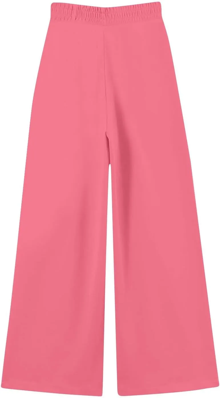 Wide Leg Sweatpants Women Baggy Fleece Cute Y2k Drawstring High Waisted Sweat Pants Flowy Palazzo Comfy Lounge Pants