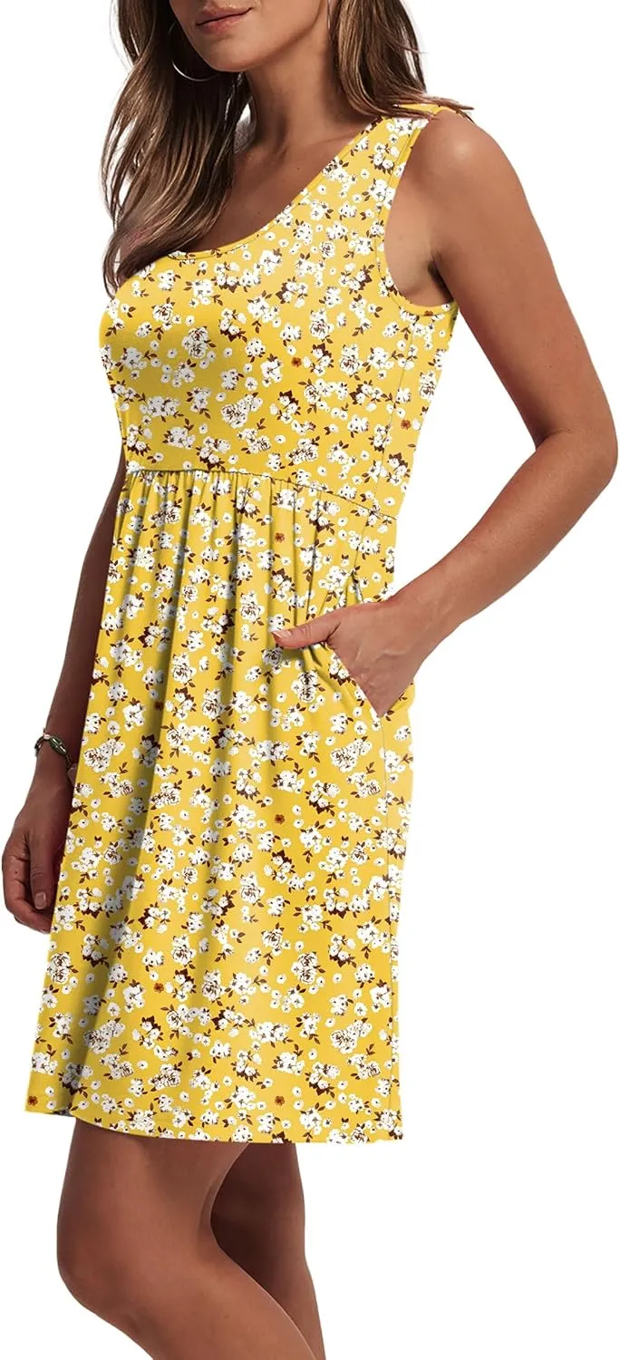 WIHOLL Women's Summer Dress 2025 A-Line Sleeveless Casual Sundress with Pockets Floral/Solid