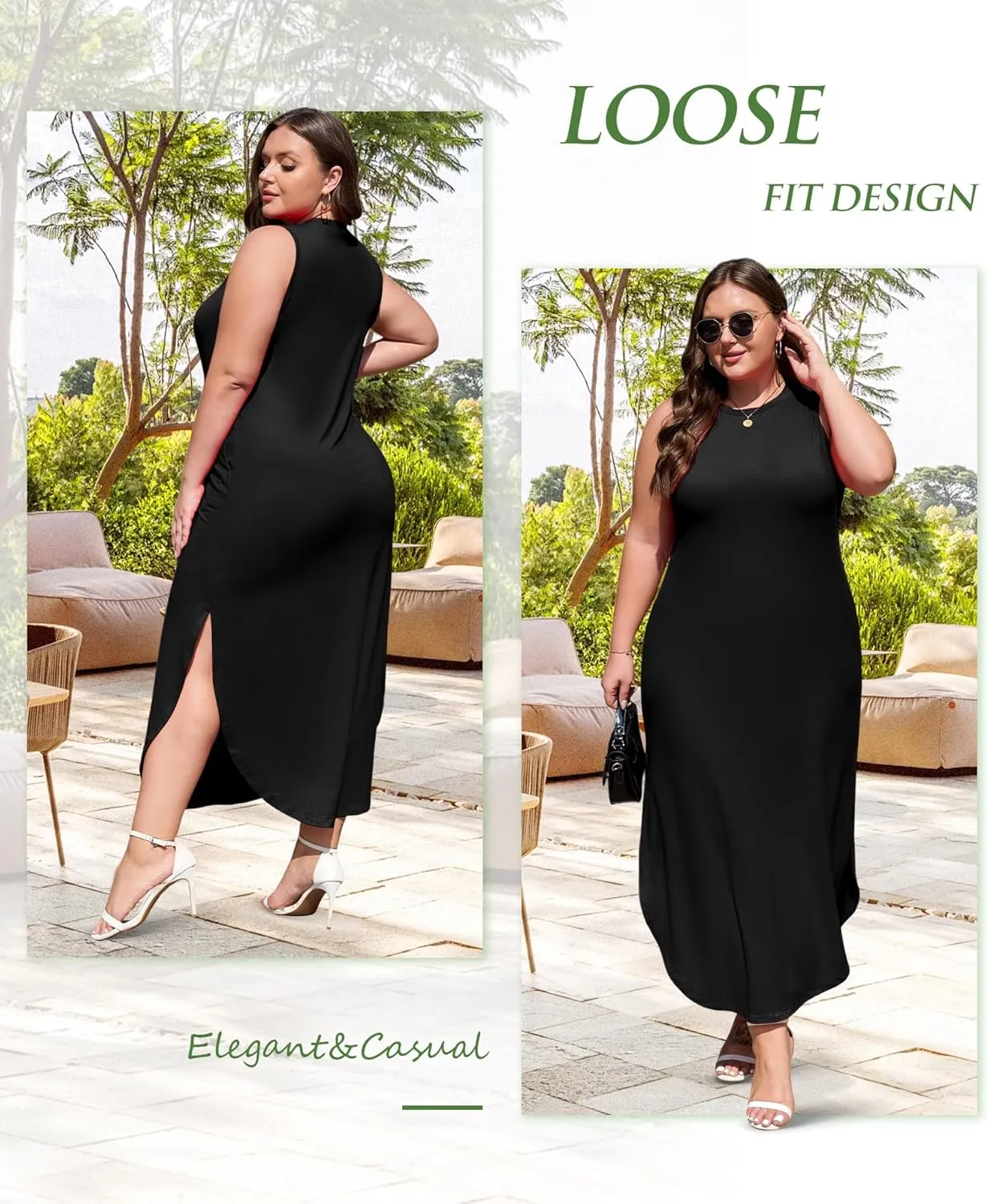 Wolddress Womens 2025 Plus Size Sleeveless Tank Dress Casual Loose Sundress Split Summer Beach Long Maxi Dresses with Pockets