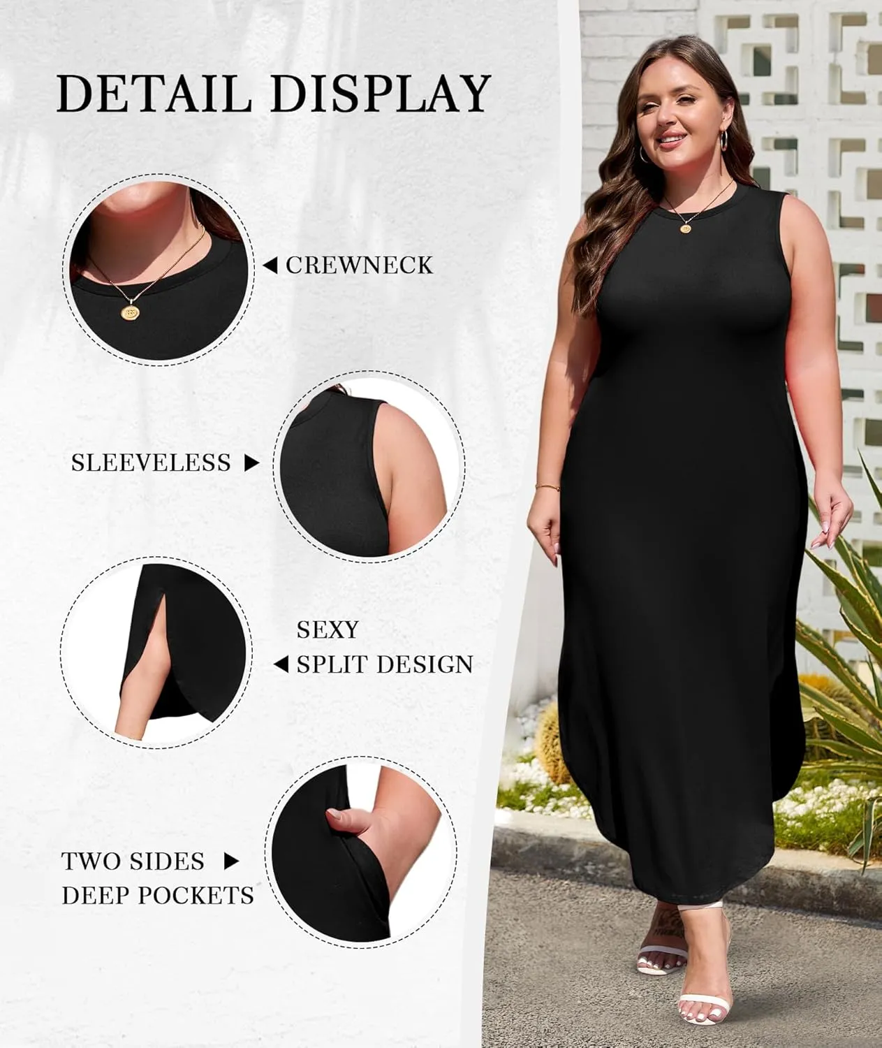 Wolddress Womens 2025 Plus Size Sleeveless Tank Dress Casual Loose Sundress Split Summer Beach Long Maxi Dresses with Pockets