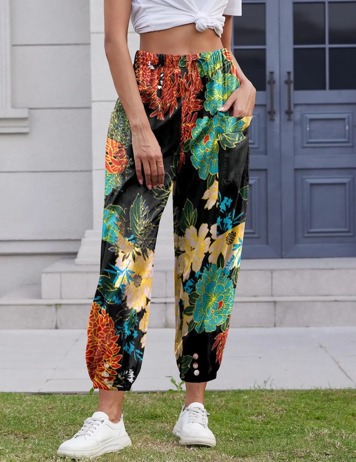 Women Capri Pants Lounge Drawstring High Elastic Waist Wide Leg Quick Dry Pants Cinch Bottom Trousers
