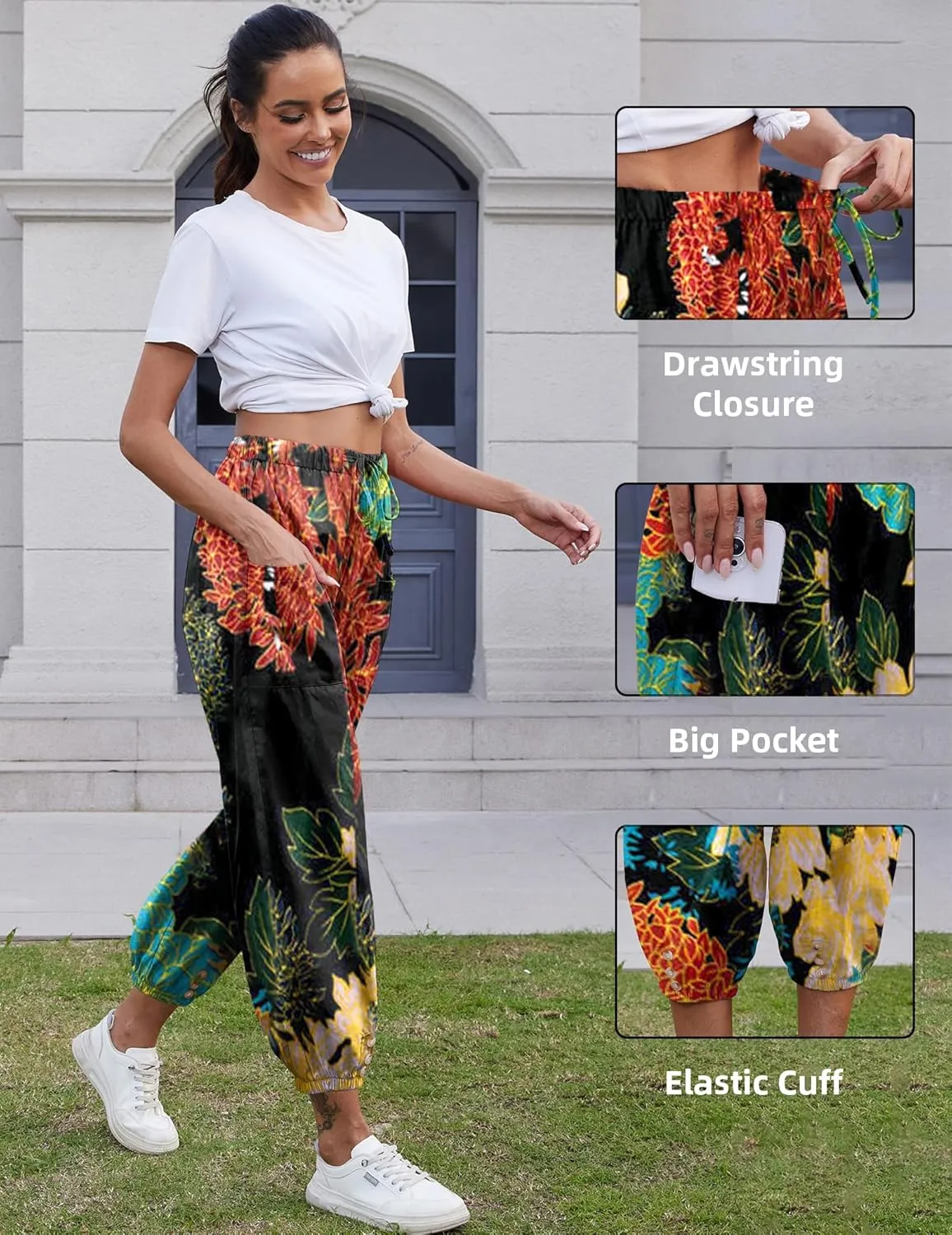 Women Capri Pants Lounge Drawstring High Elastic Waist Wide Leg Quick Dry Pants Cinch Bottom Trousers