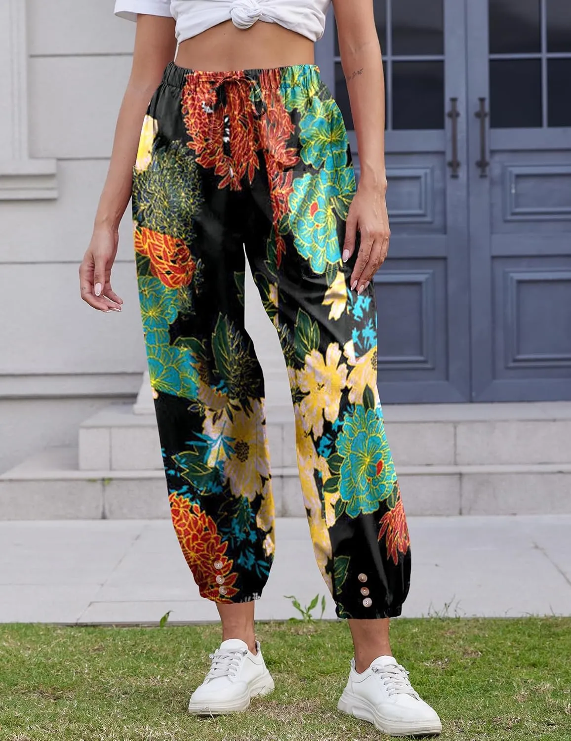 Women Capri Pants Lounge Drawstring High Elastic Waist Wide Leg Quick Dry Pants Cinch Bottom Trousers