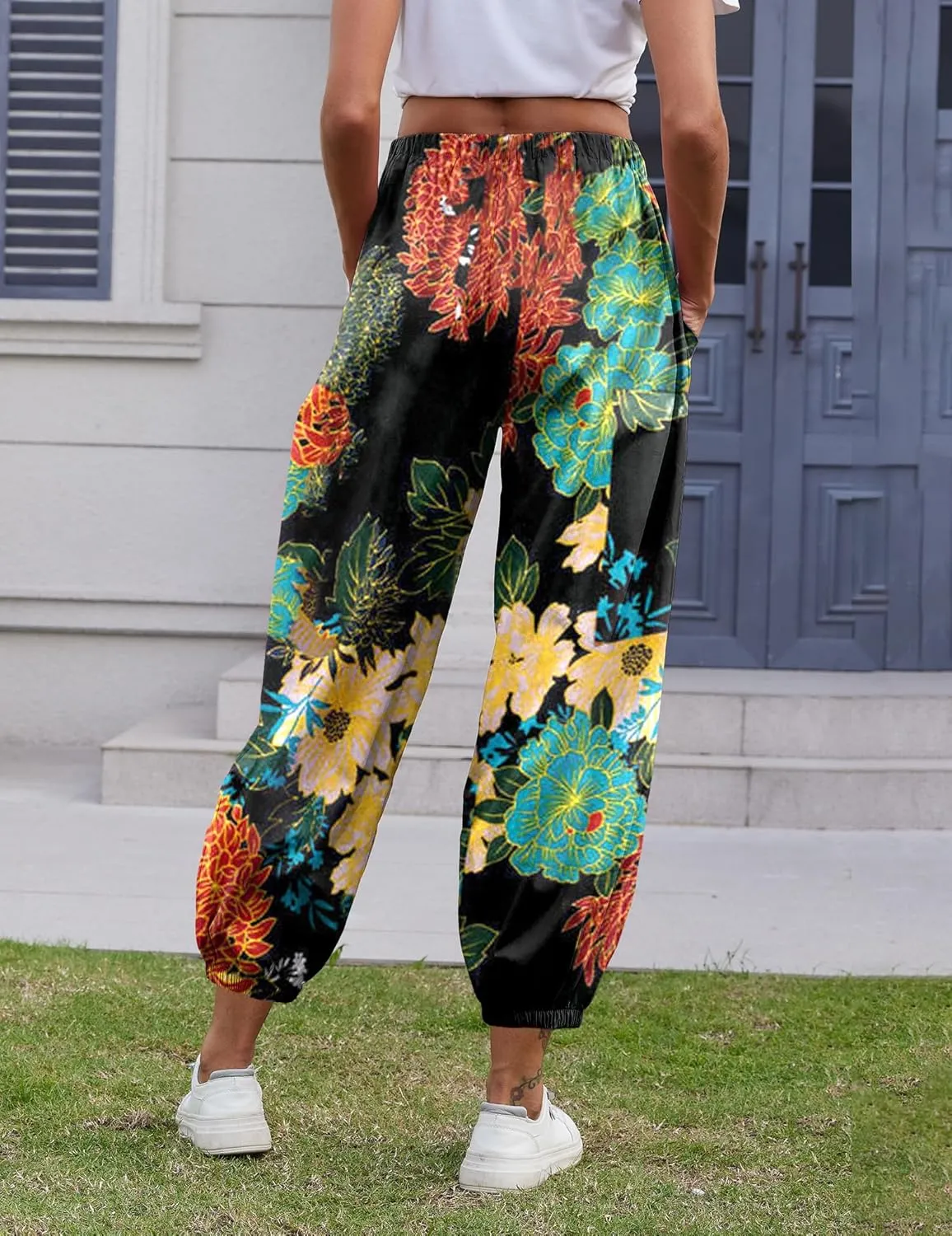 Women Capri Pants Lounge Drawstring High Elastic Waist Wide Leg Quick Dry Pants Cinch Bottom Trousers