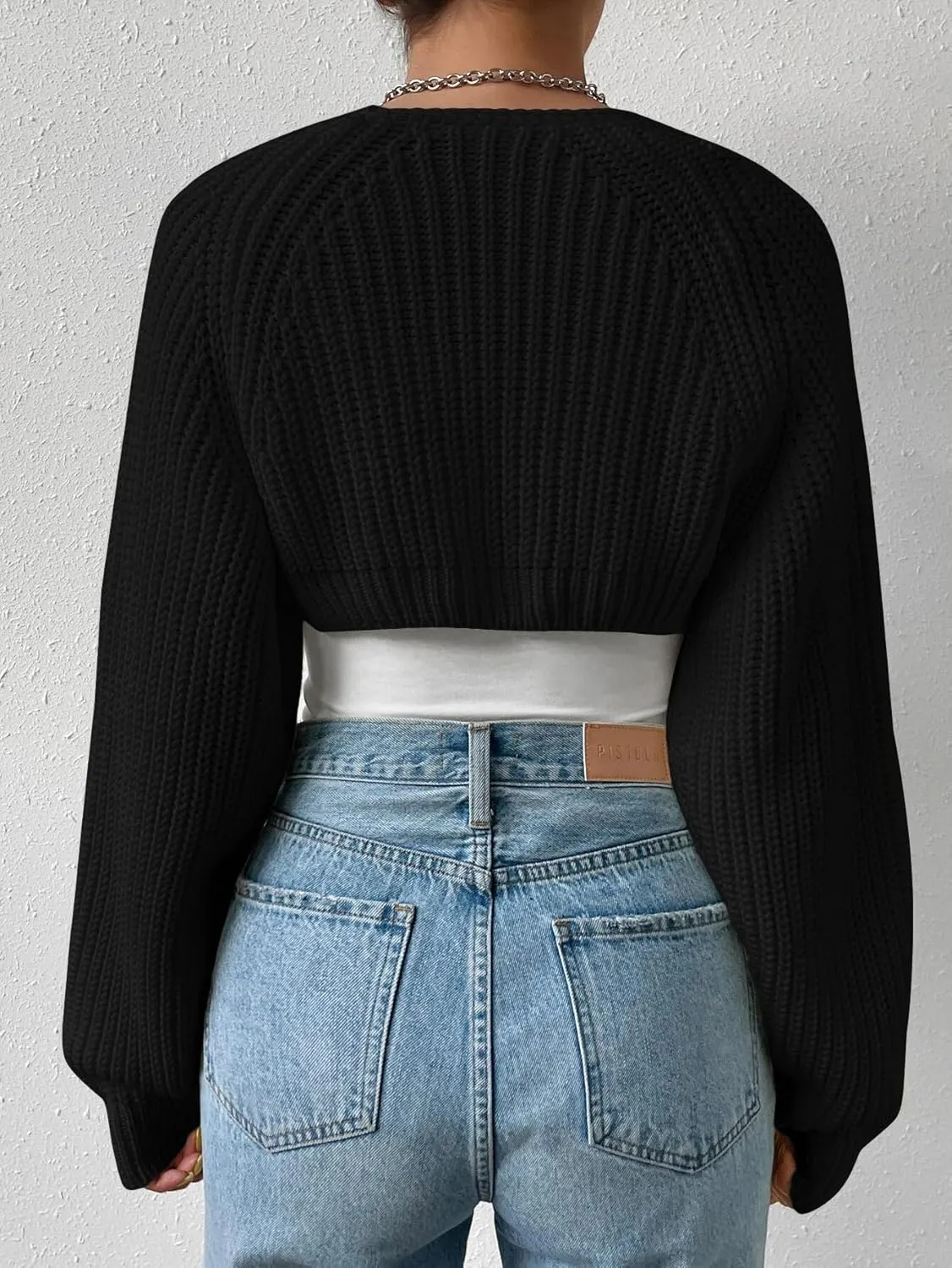 Women Long Sleeve Drop Shoulder Crop Cardigan Sweater Solid Loose Fit Casual Open Front Crop Shrug Sweater Top