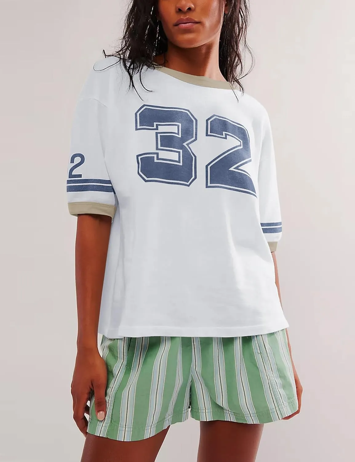 Women Oversized Graphic Print Short Sleeve T-Shirts Crewneck Color Block Shirts Casual Loose Fit 2024 Summer Tee Tops