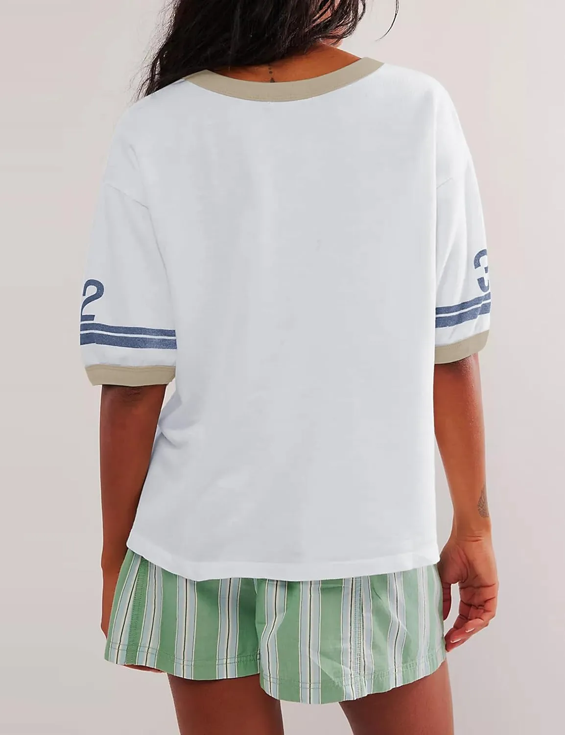 Women Oversized Graphic Print Short Sleeve T-Shirts Crewneck Color Block Shirts Casual Loose Fit 2024 Summer Tee Tops