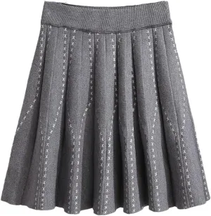 Women Pleated Knitted Mini Skirts Autumn Winter Elastic Waist Vintage Harajuku Sexy Skirt