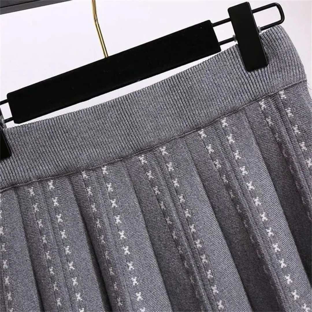 Women Pleated Knitted Mini Skirts Autumn Winter Elastic Waist Vintage Harajuku Sexy Skirt