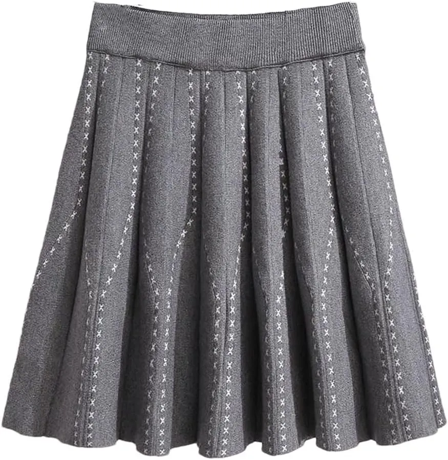 Women Pleated Knitted Mini Skirts Autumn Winter Elastic Waist Vintage Harajuku Sexy Skirt