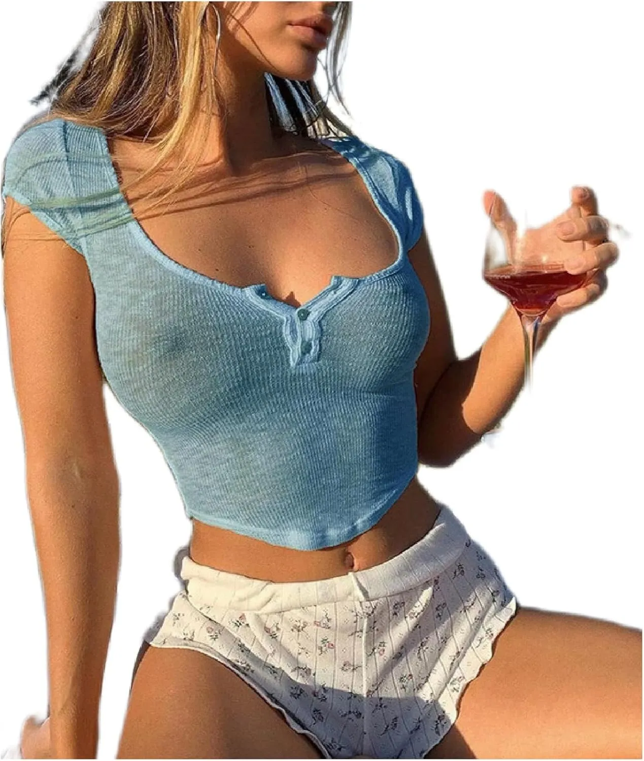 Women Sexy See Through Tops Y2k Teen Girls Slim Fit Short Sleeve Transparent Baby Tee Summer Sheer Cropped Tshirt