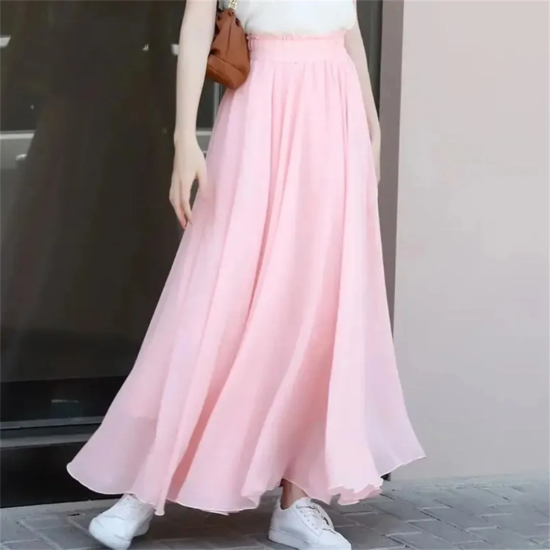 Women Summer Chiffon High Waist Elegant Long Straight Skirts