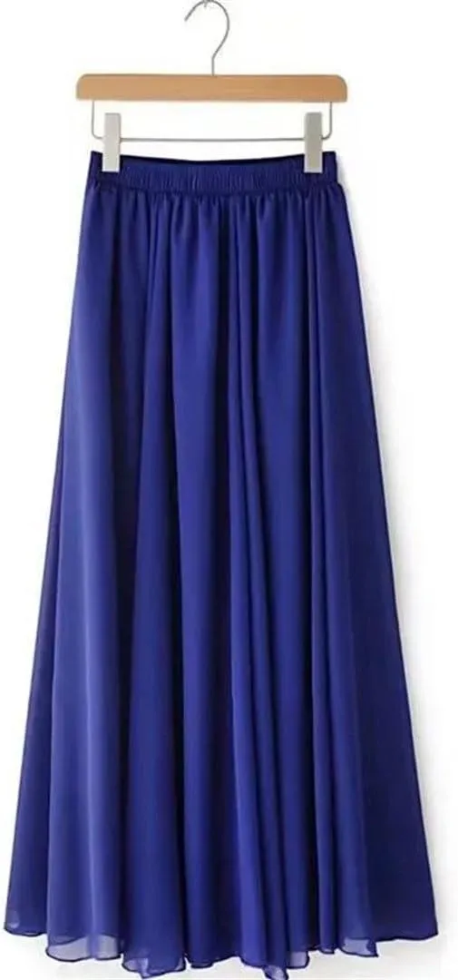 Women Summer Chiffon High Waist Elegant Long Straight Skirts