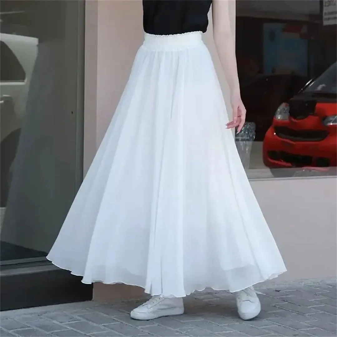 Women Summer Chiffon High Waist Elegant Long Straight Skirts