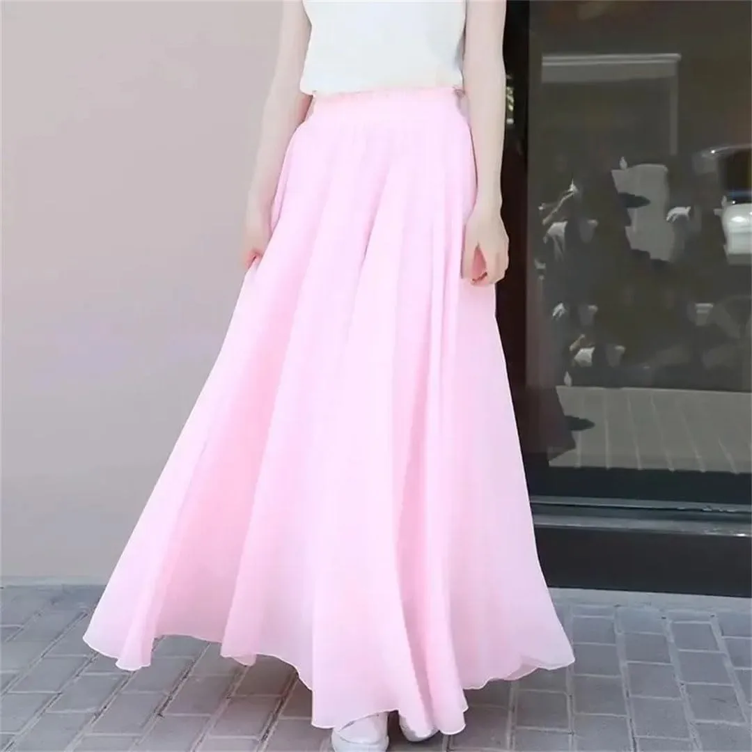 Women Summer Chiffon High Waist Elegant Long Straight Skirts