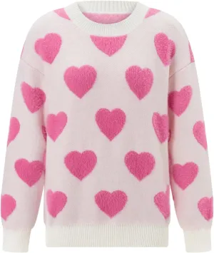 Women Valentines Day Turtleneck Sweaters for Teen Girls Heart Print Oversized Long Sleeve Knit Pullovers Tops(Light Pink,S)