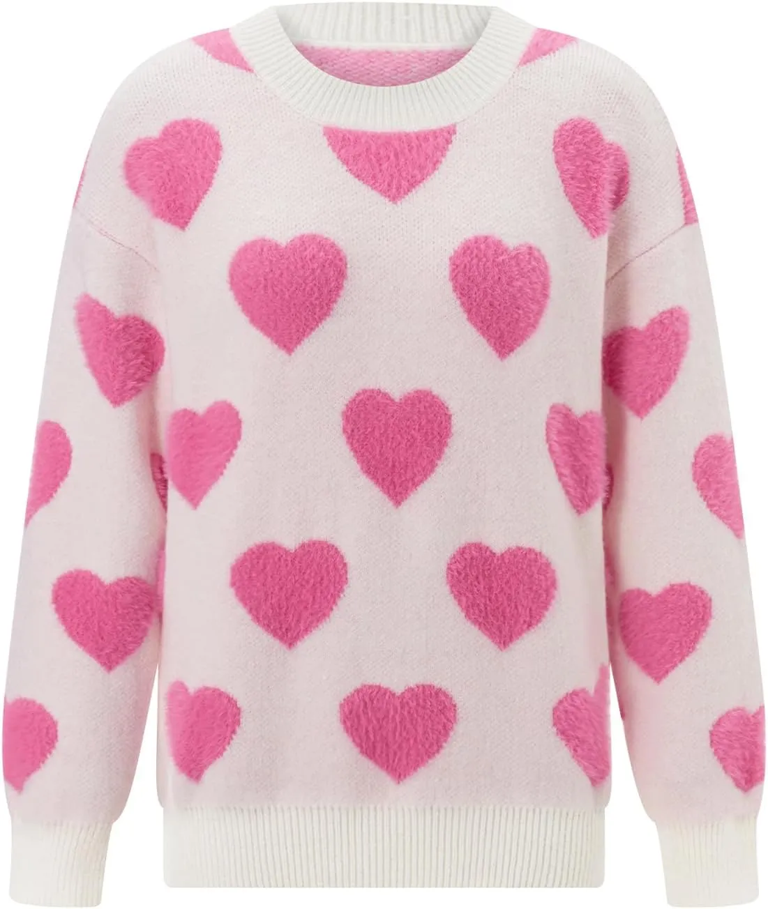 Women Valentines Day Turtleneck Sweaters for Teen Girls Heart Print Oversized Long Sleeve Knit Pullovers Tops(Light Pink,XL)