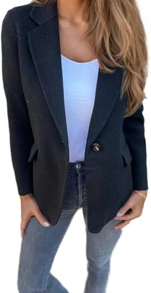 Women Wool Blend Shackets Jacket Lightweight Notched Lapel Open Front Tweed Blazer Pea Coats for Women 2024