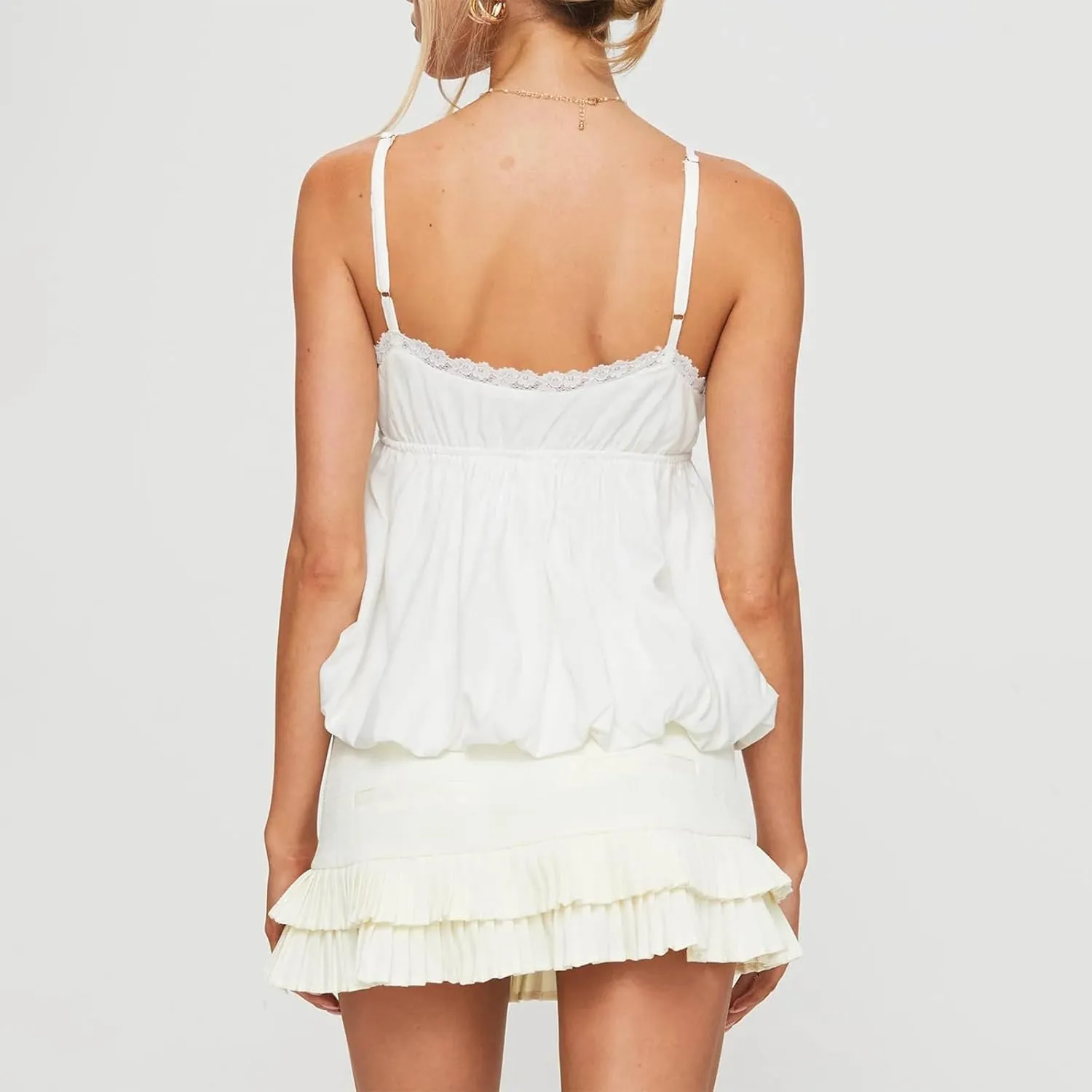Women Y2k Floral Camisole Sleeveless V Neck Flowy Peplum Cami Top Sexy Ruffle Babydoll Tank Tops Summer Streetwear