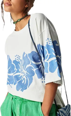 Women Y2K Flower Graphic Short Sleeve Tee Shirts Vintage Oversized Crew Neck T-Shirts Casual Baggy Aesthetic Tops