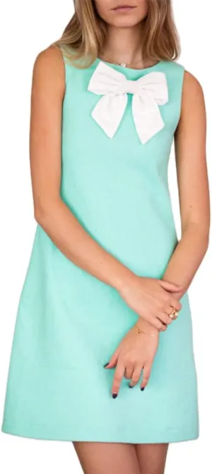 Women Y2k Mini Dress with Bow Sleeveless Pleated A-Line Dress Boat Neck Zipper Back Cocktail Party Tank Mini Dress