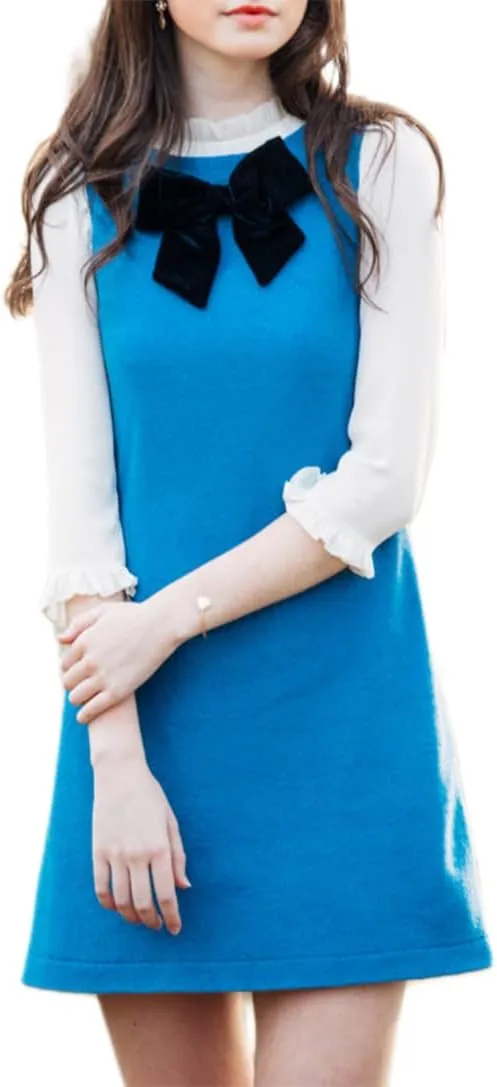 Women Y2k Mini Dress with Bow Sleeveless Pleated A-Line Dress Boat Neck Zipper Back Cocktail Party Tank Mini Dress