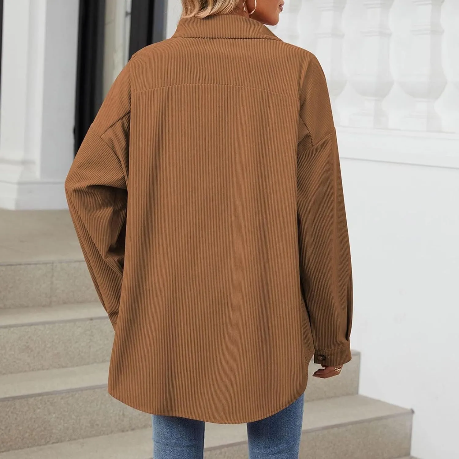 Womens Button Down Shirts Casual Long Sleeve Shacket Jacket Loose Fit Blouses Tops Corduroy Fall Daily Clothes 2024