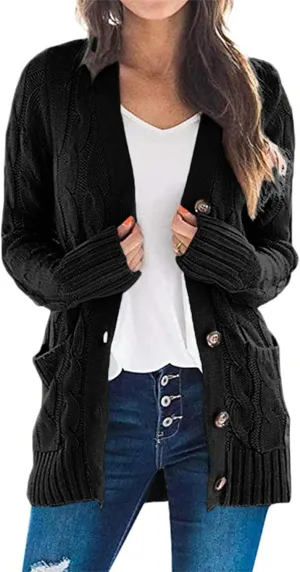 Womens Cardigan Sweaters Button Down Open Front Sweater Fashion Cable Knit Chunky Outwear Coats Cardigan with Pockets