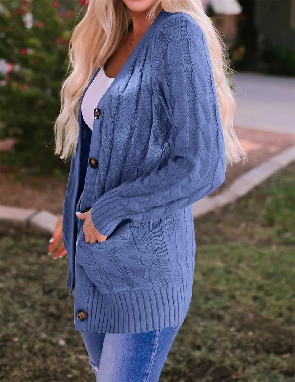 Womens Cardigan Sweaters Button Down Open Front Sweater Fashion Cable Knit Chunky Outwear Coats Cardigan with Pockets