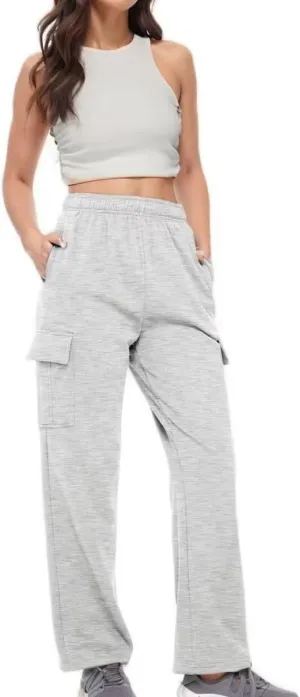 Women's Cargo Sweatpants Trendy Straight Leg Sweats Pants Cotton Elastic Waist Joggers Workout Trousers with Pockets