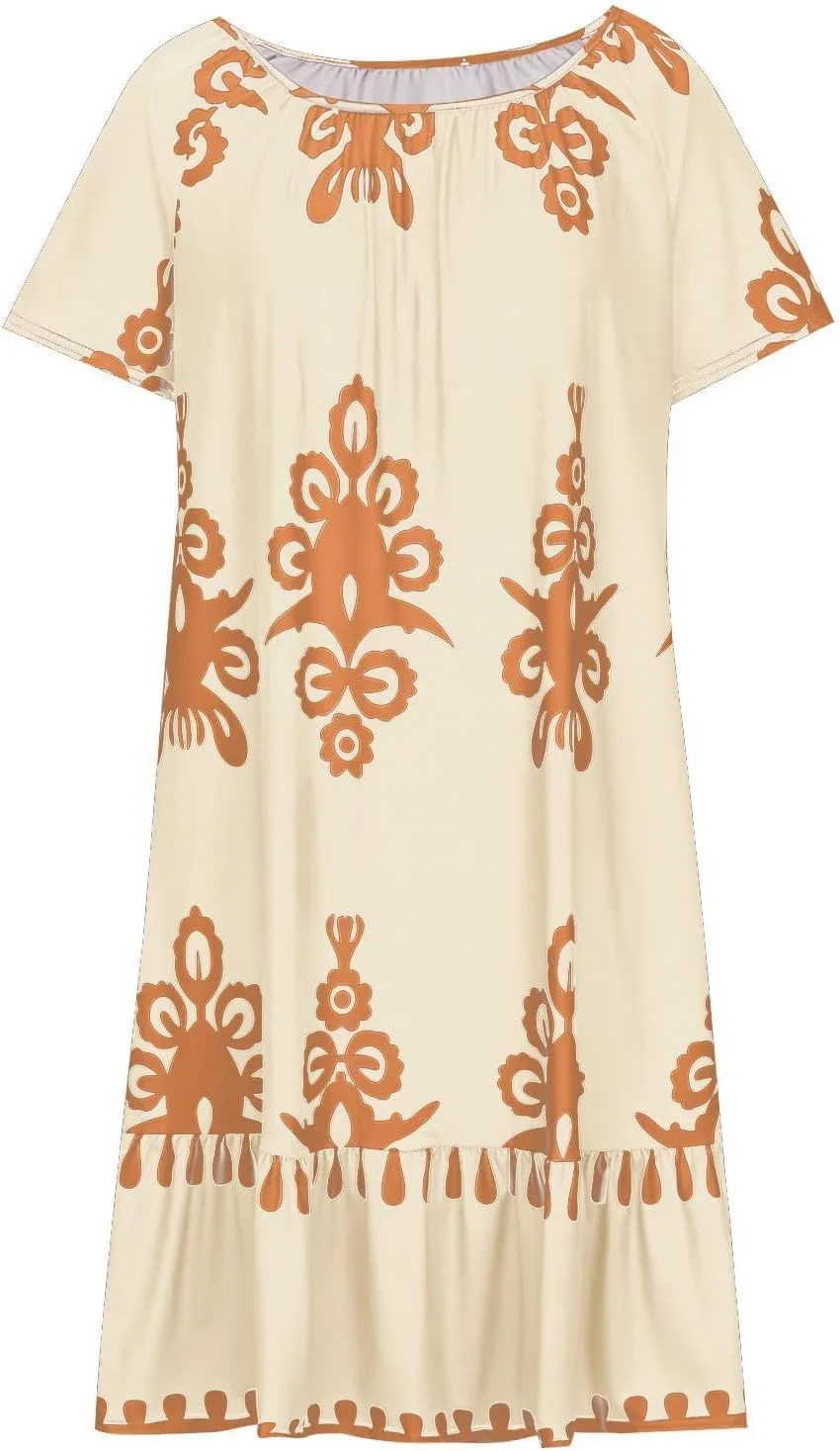 Women's Casual Dresses Boho Floral Printed Midi Dress Crew Neck Short Sleeve Loose Fashion Plus Size Dress