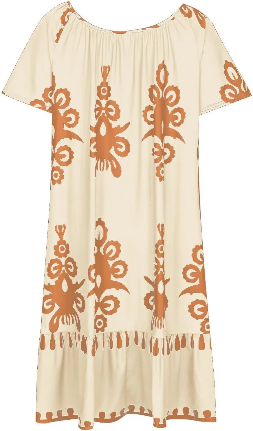 Women's Casual Dresses Boho Floral Printed Midi Dress Crew Neck Short Sleeve Loose Fashion Plus Size Dress
