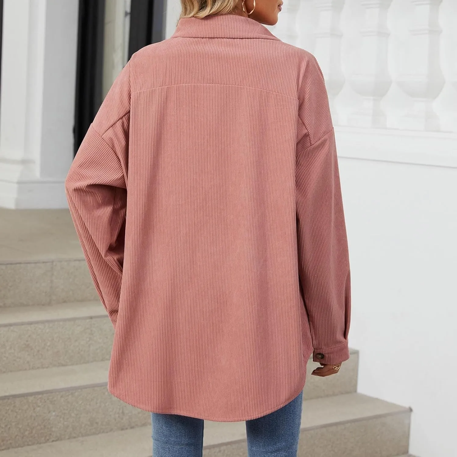 Womens Corduroy Shacket Blouses Button Down Shirts Long Sleeves Tops Jacket Coats Fashion Casual Jacket All Season