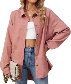 Womens Corduroy Shacket Blouses Button Down Shirts Long Sleeves Tops Jacket Coats Fashion Casual Jacket All Season
