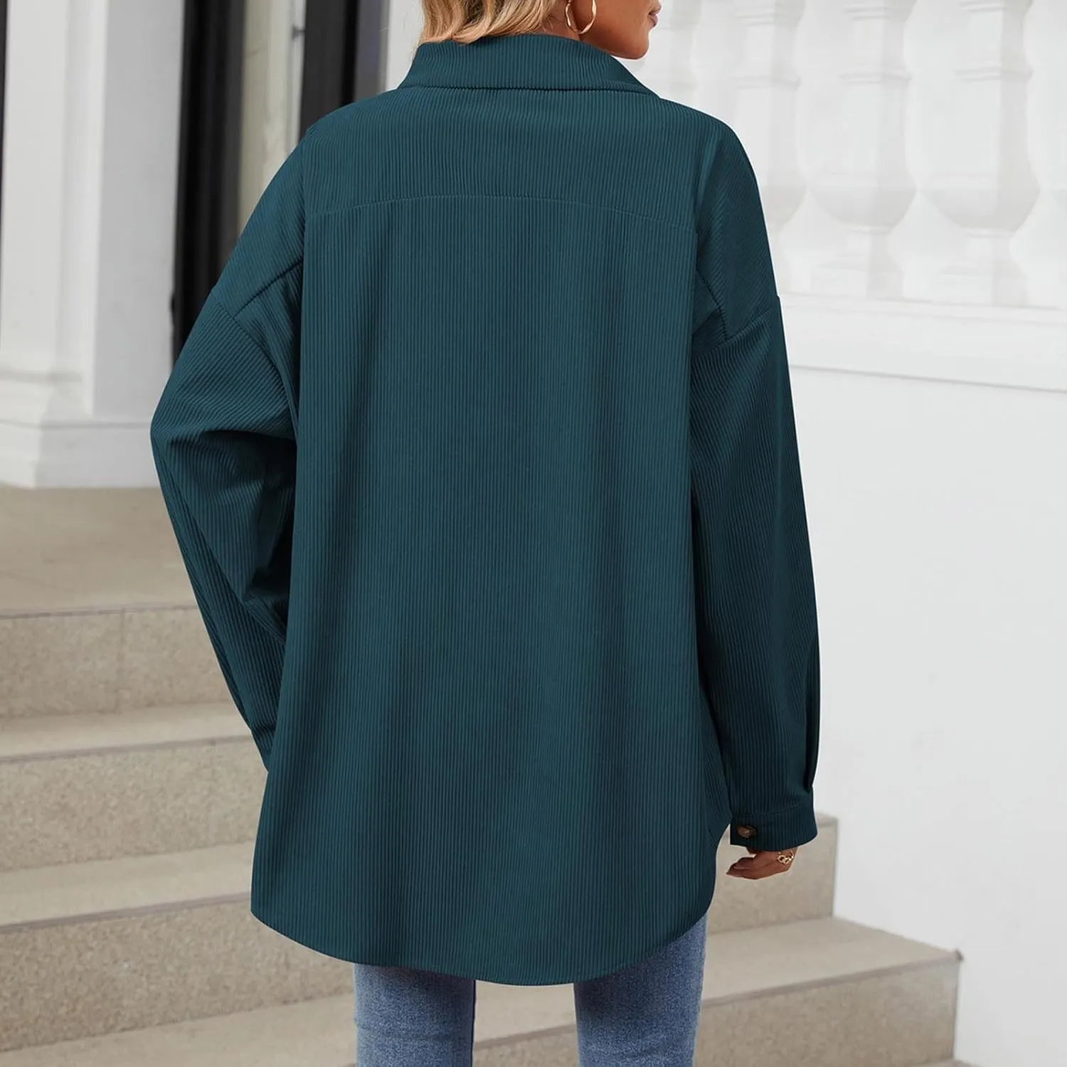 Women's Corduroy Shirt Long Sleeve Button Down Shacket Jacket Casual Oversized Top Trendy Versatile Fall Coats 2024