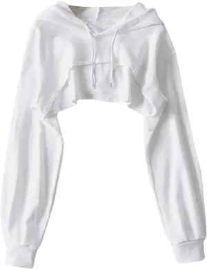 Women's Cropped Hoodie Sweatshirts Teen Girls Long Sleeve Pullover Sweatshirts Y2k Going out Fashion Solid Sexy Tops